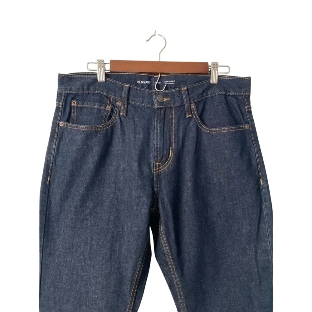 OLD Navy Men's 33X30 Straight Leg Built-In Tough Dark Wash Workwear Jeans‎ Biker